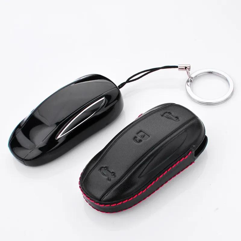 Car-Styling Real Leather Anti-Drop Key Case For Tesla Model X Protected Holder Automobile Remote Covers Shell Auto Accessories
