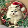 Christmas Cat Metal Sign 2D Printed 7.8 Inch Wall Art Home Cafe Farmhouse Decor
