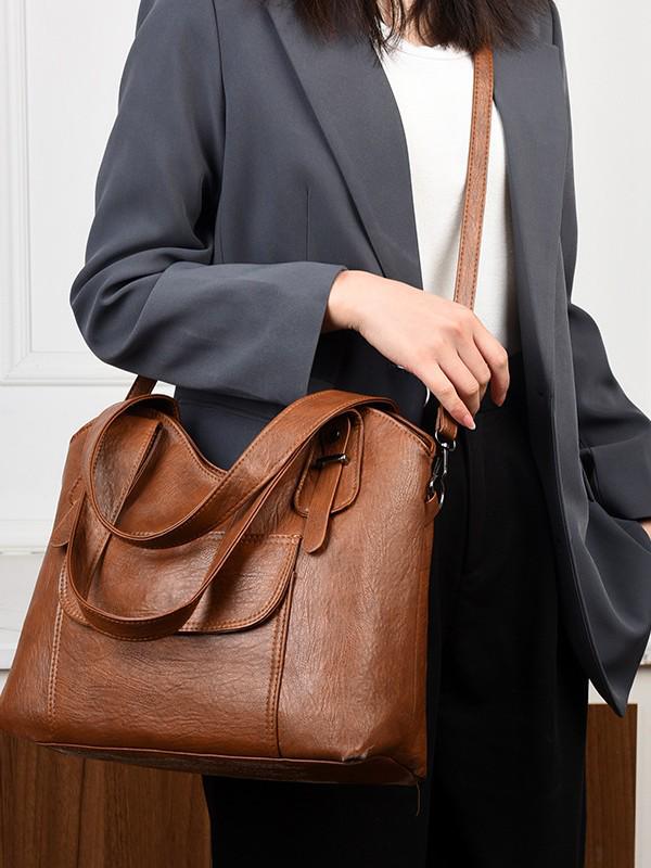 Women's Crossbody Tote - Trendy Soft Leather Large-Capacity Shoulder Bag for Middle-Aged Women