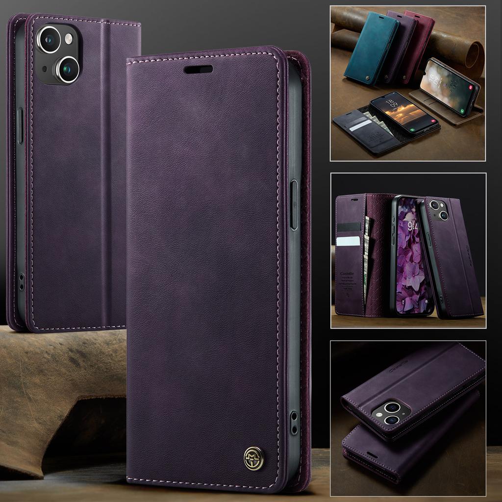 For iPhone 15 Plus Case CASEME 033 Series RFID Blocking Wallet Stand Calf Texture Leather Phone Cover