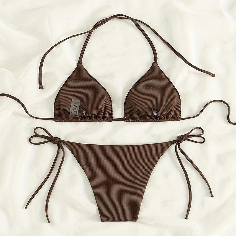 1011 New European and American Solid Color Lace-up Sexy Bikini Split Swimsuit Women's Beach Hot Spring Swimsuit