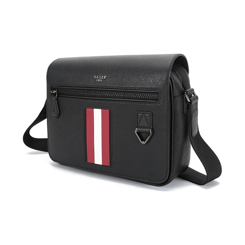 Bally Classic Leather Red And White Striped Messenger Bag Men Handbags Black MYLO-06