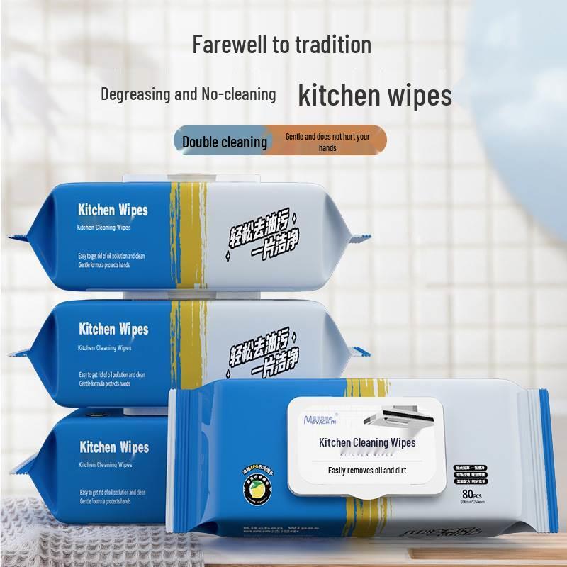 Extra-Large Kitchen Oil Removal Wet Wipes with Drawstring for Powerful Range Hood Cleaning