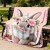 1pc Floral Bunny Ears Outdoor Flannel Blanket , Machine Washable Perfect Gift for Birthday , Holiday Travel Accessory , Durable Material