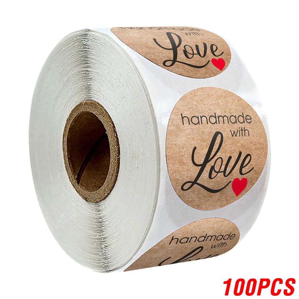 50-500Pcs Kraft Paper Homemade With Love Stickers Scrapbooking For Envelope And Package Seal Labels Sticker Stationery Handmade