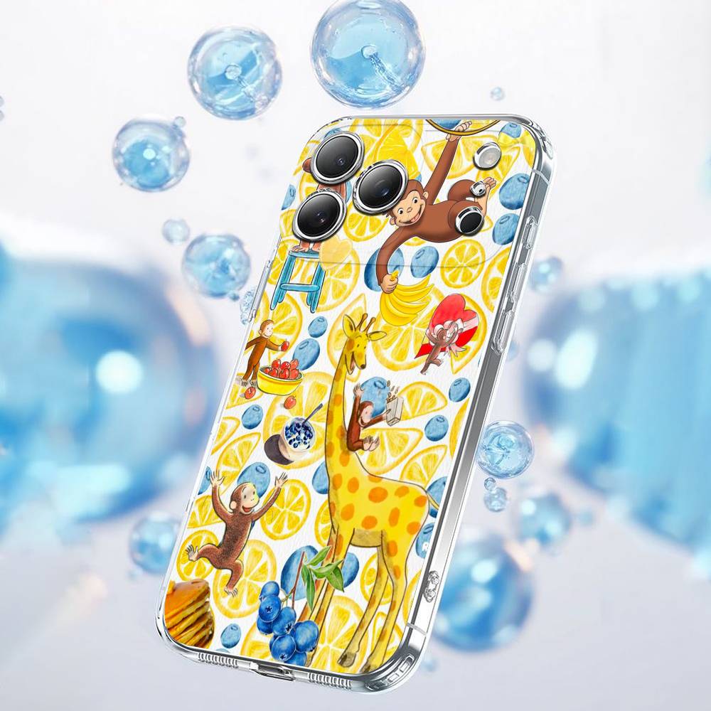 For Monkey C-Curious George Phone Case iPhone 12,16,11,14,13,17,15,Pro,Max,Plus,E,Air,Mini Transparent Cover