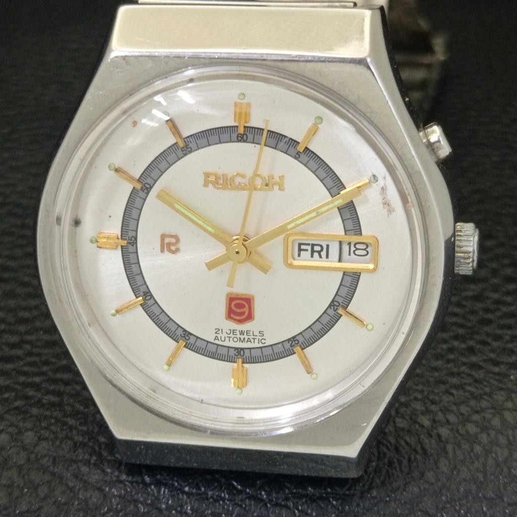 RICOH R31 AUTOMATIC VINTAGE JAPAN MENS SILVER COLOR DIAL WATCH a701925-5 R207-a701925