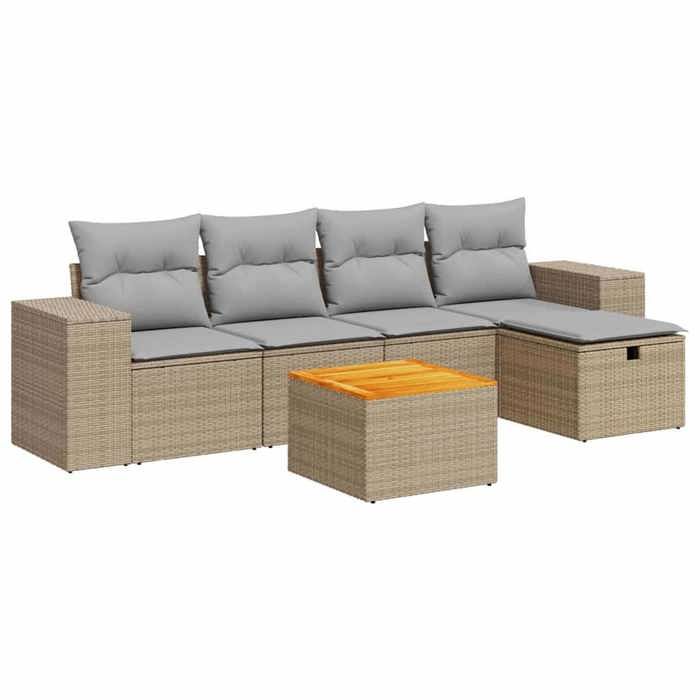 VidaXL Garden Furniture Set with Cushions 6 Pcs Beige Woven Resin, Outdoor Sofa Set, Corner Sofa Set 3325867