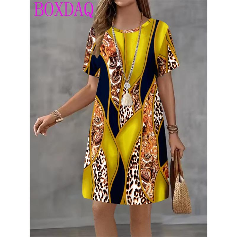 Alphabet Music Symbols Patterns Women Dress Summer Loose Casual Gradient Stripe Print Mini Dress Woman Short Sleeve A-Line Dress