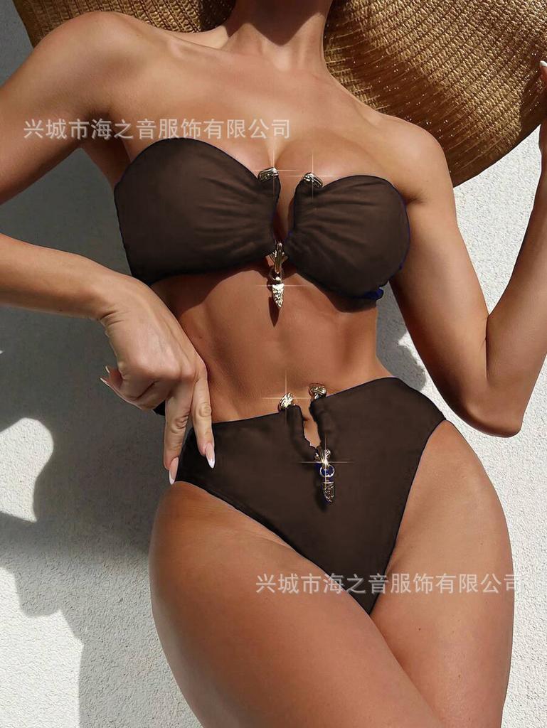 New Solid Color Tube Top Bikini European And American Sexy Split Suit Swimsuit Women'S Bikini Swimsuit