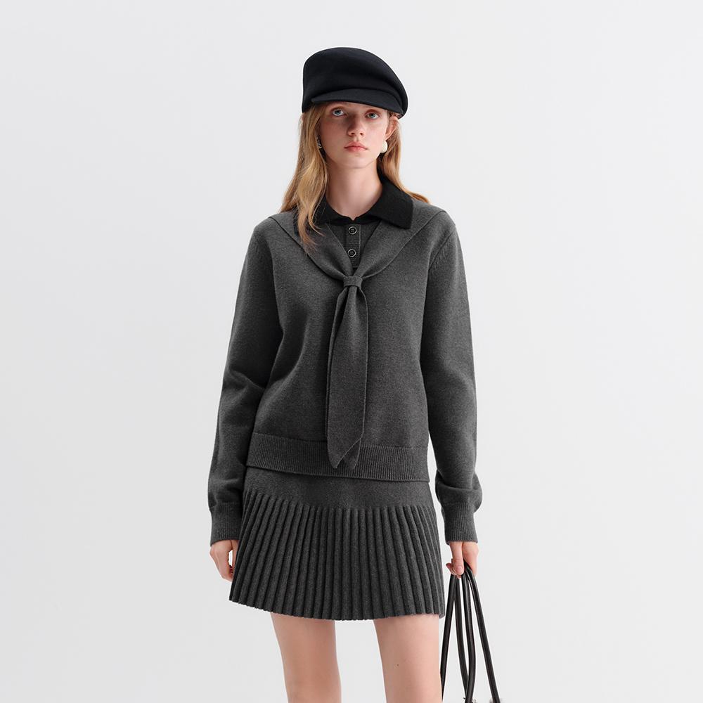 WEDNESDAY DELIGHT Wd_College Tie Collar Knit Top