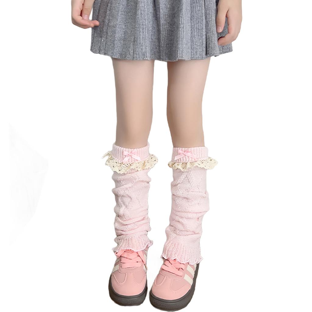 Handgemachte gehäkelte Stulpen mit Spitze und Schleife für kleine Mädchen, Slouchy Socken, atmungsaktive warme Leggings, süße Beinwärmer