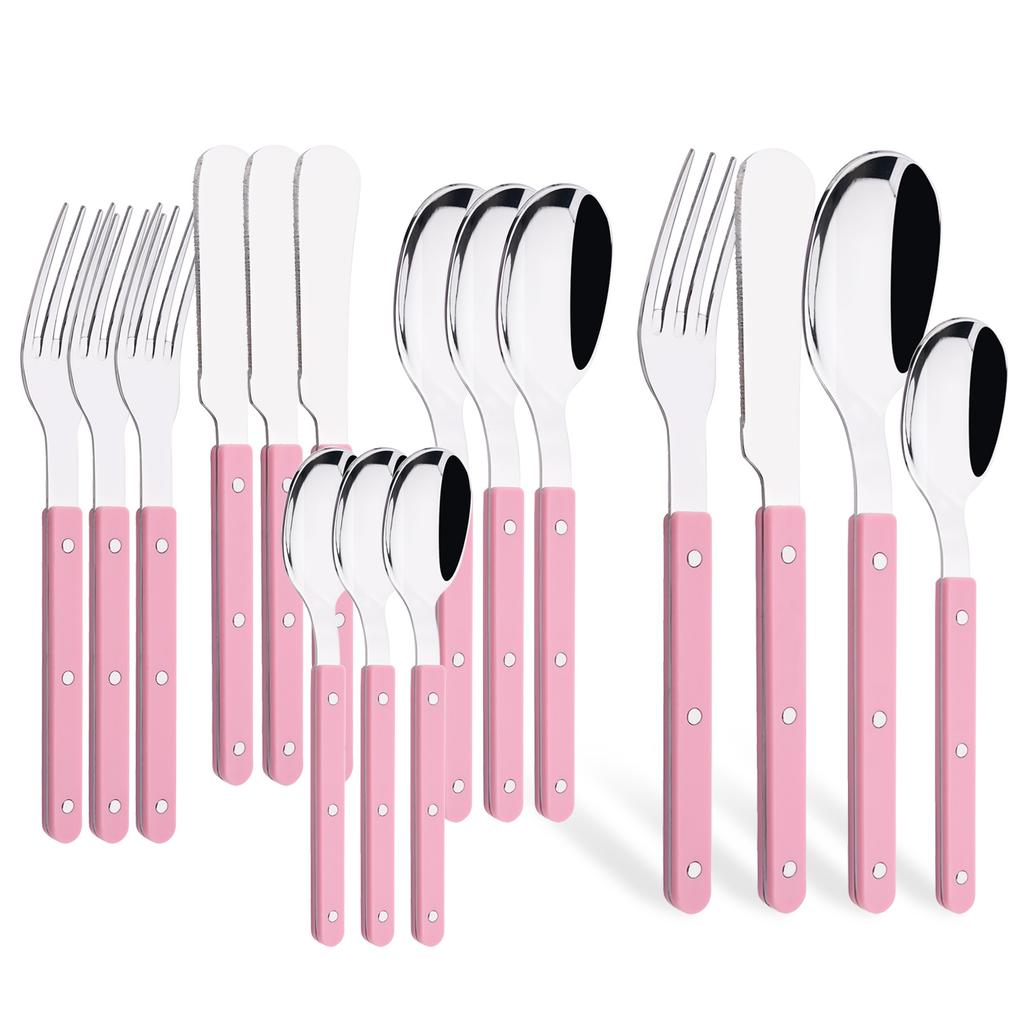 16 Pieces Color Handle Flatware Eating Utensils, Stainless Steel Tableware Rivet ABS Handle Design, Knives Forks Spoons for Home, Service for 4