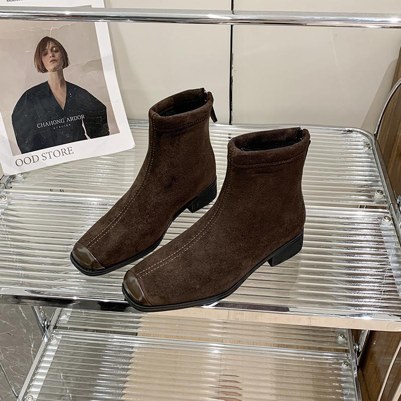Street Style Women Ankle Boots Fashion Elegant Zippers Shoes Autumn Winter Square Heel Laides Stretch Modern Short Booties