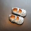 Baby Walking Shoes Round Toes Non-slip Soild Color Kids Leather Shoes Simple Bows 2025 New Girls Princess Shoes Hook&loop Trendy