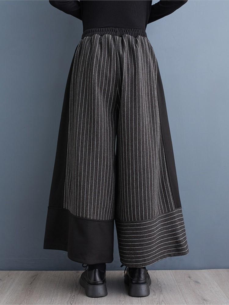 Oversized Striped Print Spring Pants Women Wide Leg Loose Pleated Ladies Trousers Elastic High Waist Fashion Casual Woman Pants