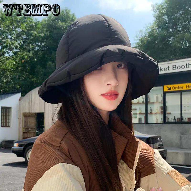 WTEMPO Couple Autumn Winter Down Cotton Bucket Hats Women Solid Color Warm Casual Hats Elegant Casual Versatile Hats