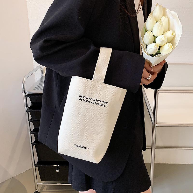 Canvas Milchtee Eimer Tragetasche – Damen Lässige Tragbare Flasche & Lunchtasche