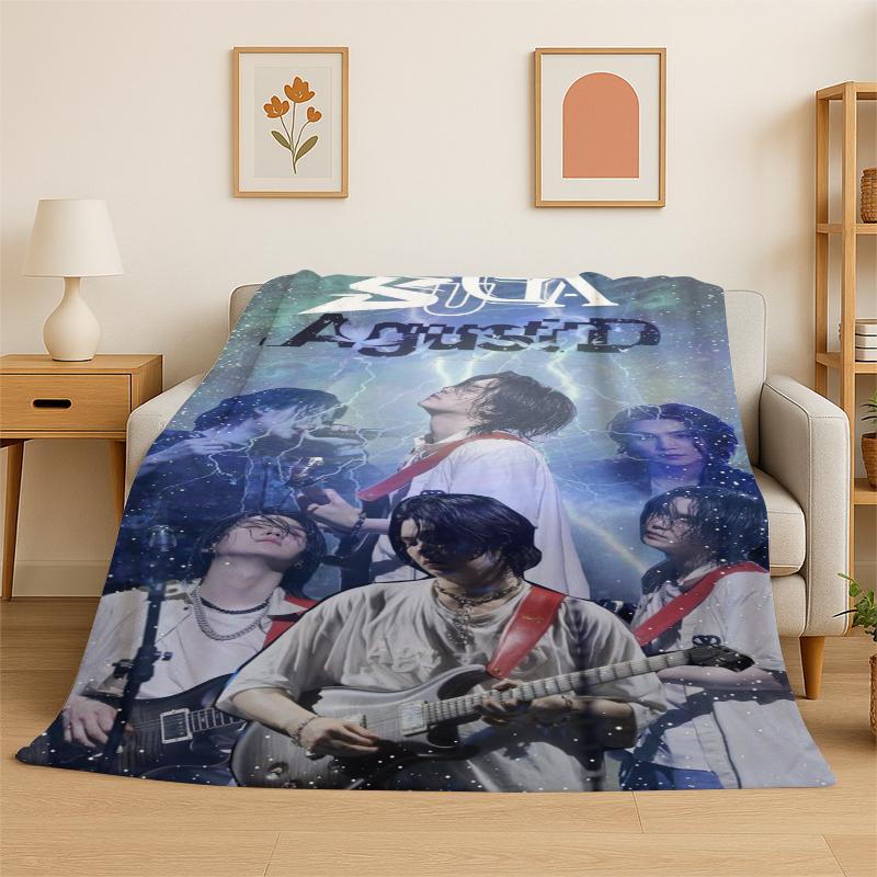 Kpop B-BTS SUGA Agust D Yoon Gi Flannel Blanket Soft Warm Throw Blanket for Bedroom Living Room Bed Travel Camping Picnic Gift