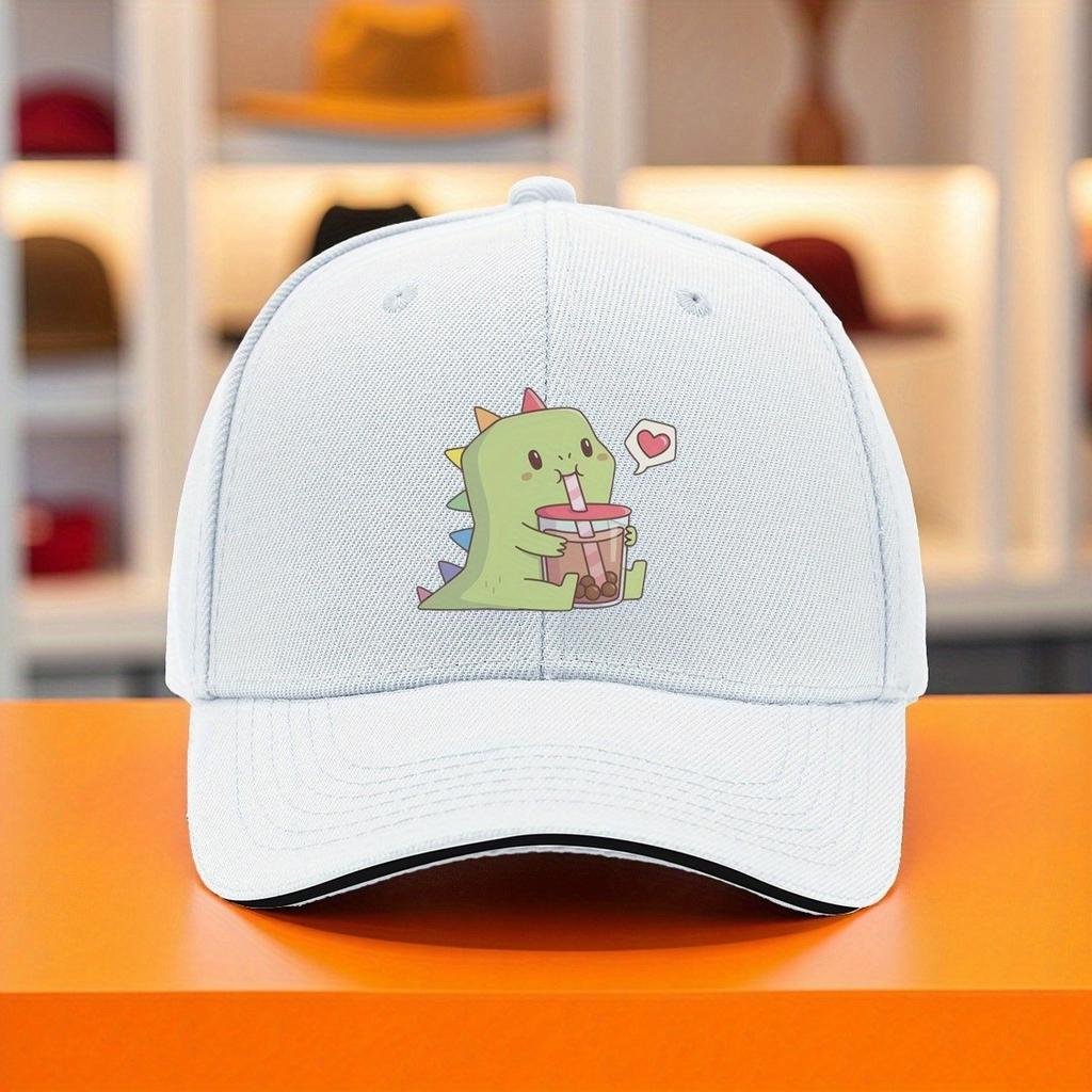 Dinosaur Boba Tea Baseball Cap Cute Kawaii Rainbow Spikes Adult Casual Cotton Sun Hat