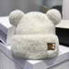 Cute Bear Ear Plush Knit Beanie Hat for Women Warm Furry Winter Headwear Non Elastic Soft Fisherman Style Cold Weather Cap