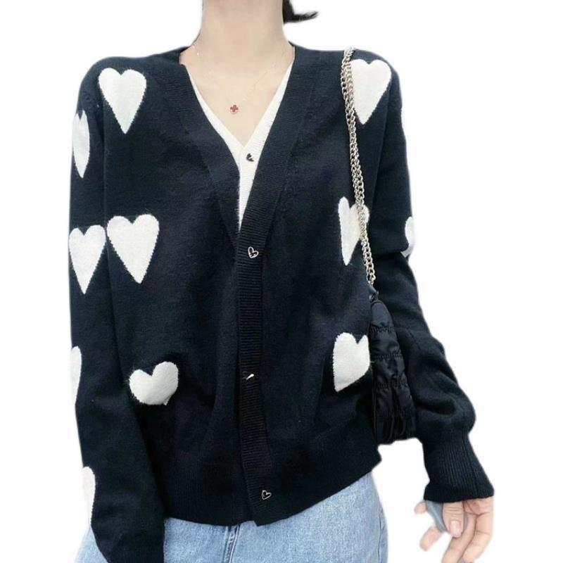 European Cardigans Sweater V -neck Loves Carried Flowers Long -sleeved Loose Thin Woman Autumn And Winter New C Women's Clothing