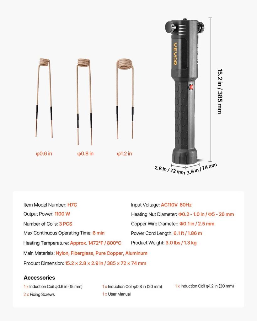 Induction Heater Bolt Removal, 1100W 230V Magnetic Induction Heater Kit, Handheld Nut Buster Tool, Mini Heating Machine for Rusty Screw Removing, Car