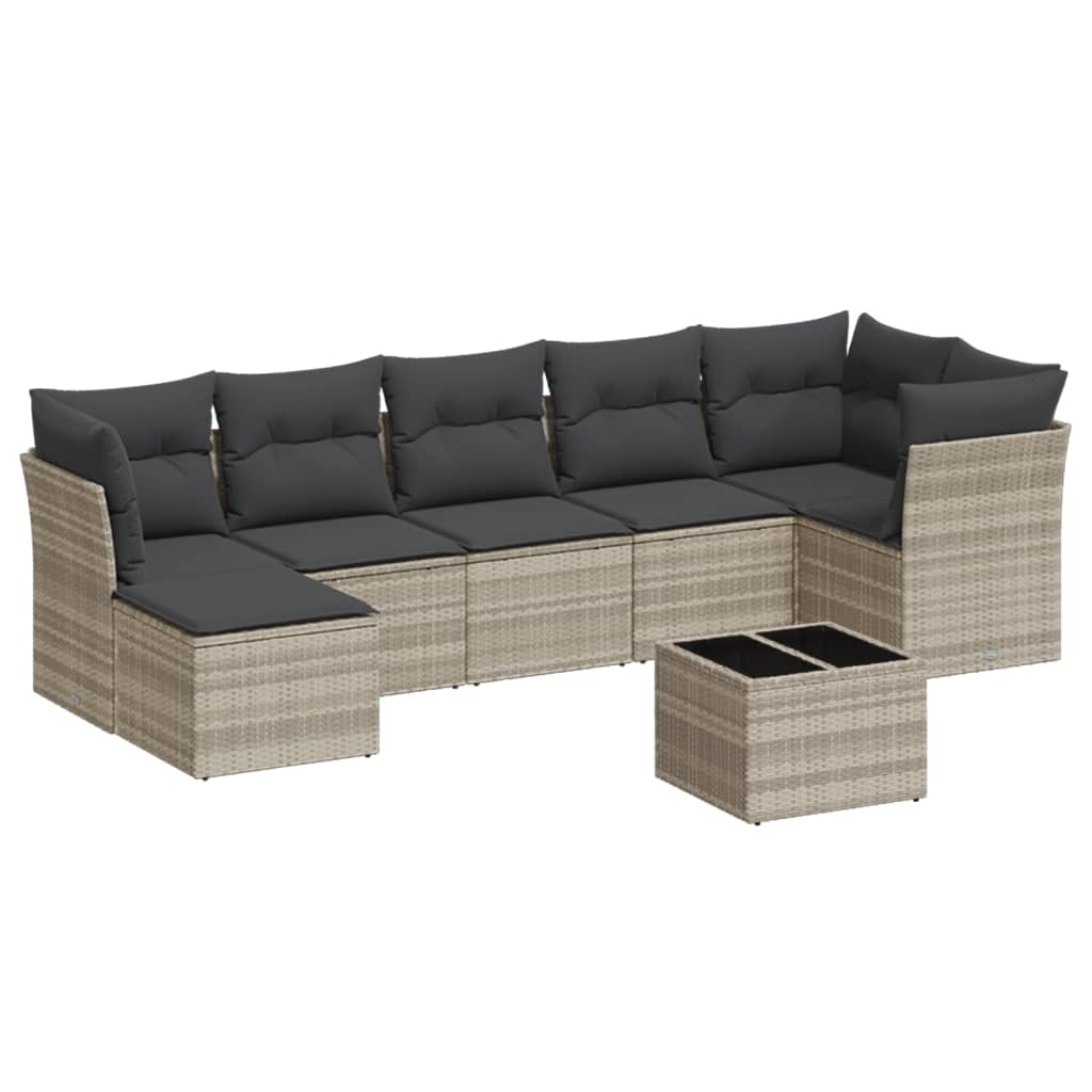 Vidaxl 8-Cz. Tuinmeubelset, Kussens, Lichtgrijs Polyrattan