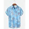 Men's Hawaiian Style Island Coconut Tree Short Sleeved Shirt with Full Print Collar Buttons, Beach Vacation Shirt