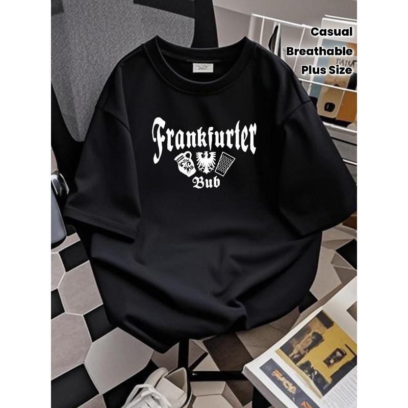 

European sizes Frankfurt Bubble Gothic Lettering and Badge Print T-Shirt- Black with White Graphic, Breathable Soft Stretch Fabric S чёрный