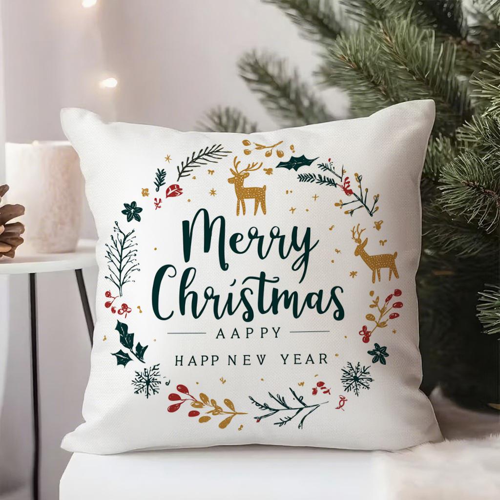 Merry Christmas Green PillowcaseSuitable for Sofa, Car, Bedroom Decorative Cushion Cover Christmas Pillow Cover