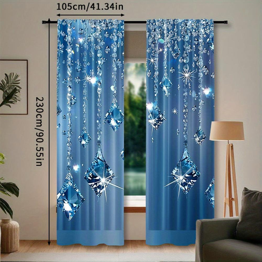 2 יחידות וילונות שקופים כחולים אלגנטיים עם עיצוב אבני חן מנצנצות - כיס מוט   פוליאסטר   שקופים למחצה - אידיאליים לסלון