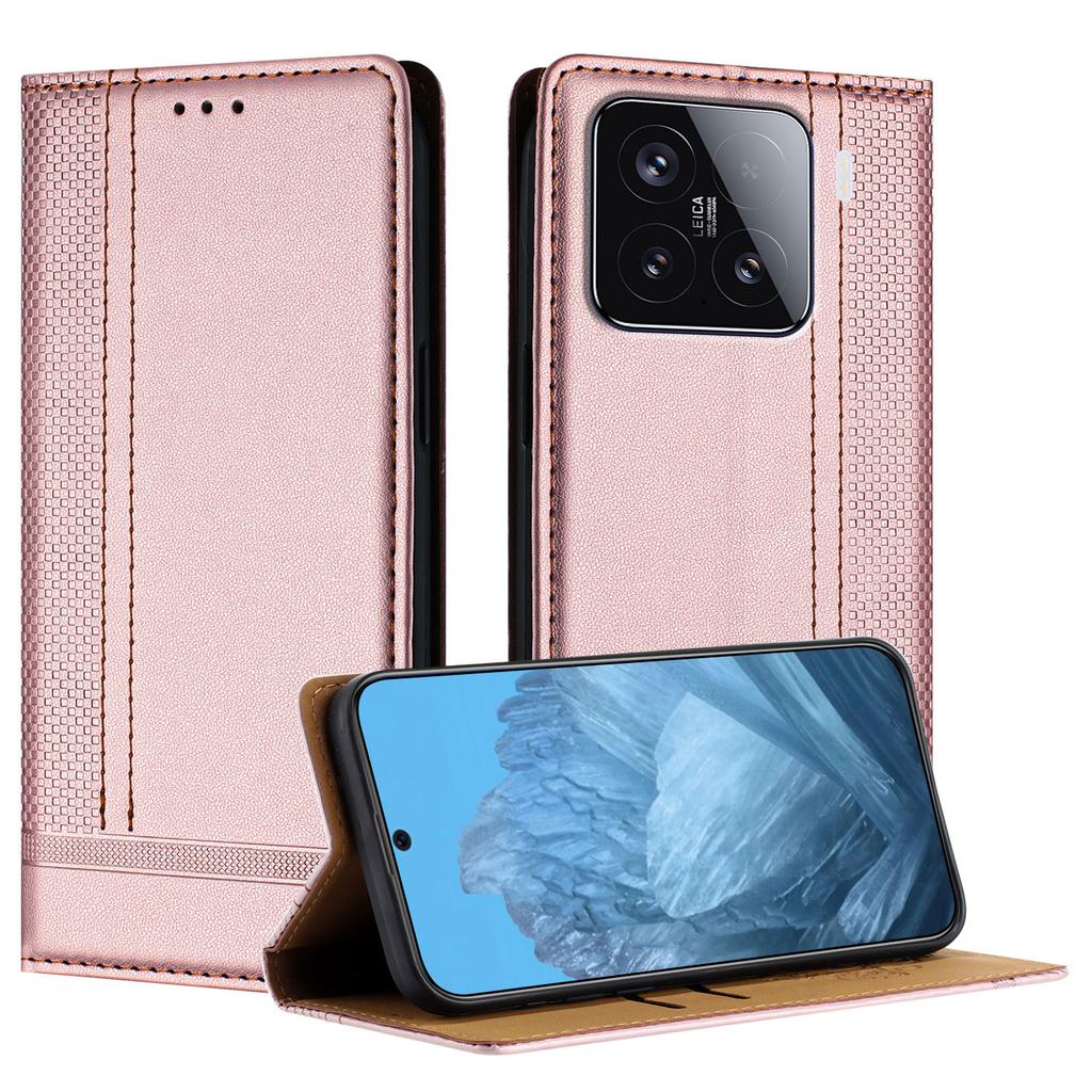 For Xiaomi 15 Case L-Shaped Grid Pattern Leather Stand Phone Cover with Card Slots