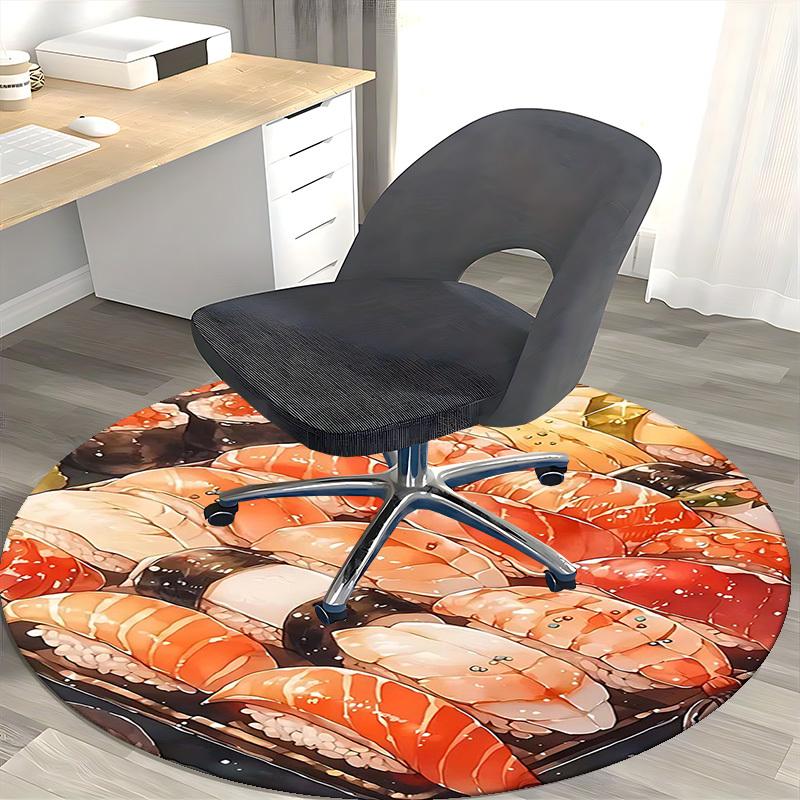 1pc Anime Design Sushi Roll Round Carpet Office Chair Mat, Non Slip Rug for Home Decor, Living Room, Bedroom, Game Room, Gift