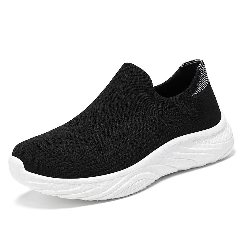 Men's Breathable Slip-On Sock Shoes, Odor-Resistant, Solid Color, Versatile Flyknit Shoes, Casual Couple's Wear