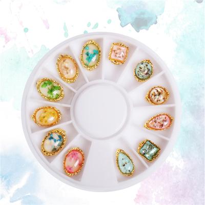 Bijoux pour ongles en alliage, 12 pièces/ensemble, coquille de fleurs séchées, ornement pour ongles, décoration pour Nail Art