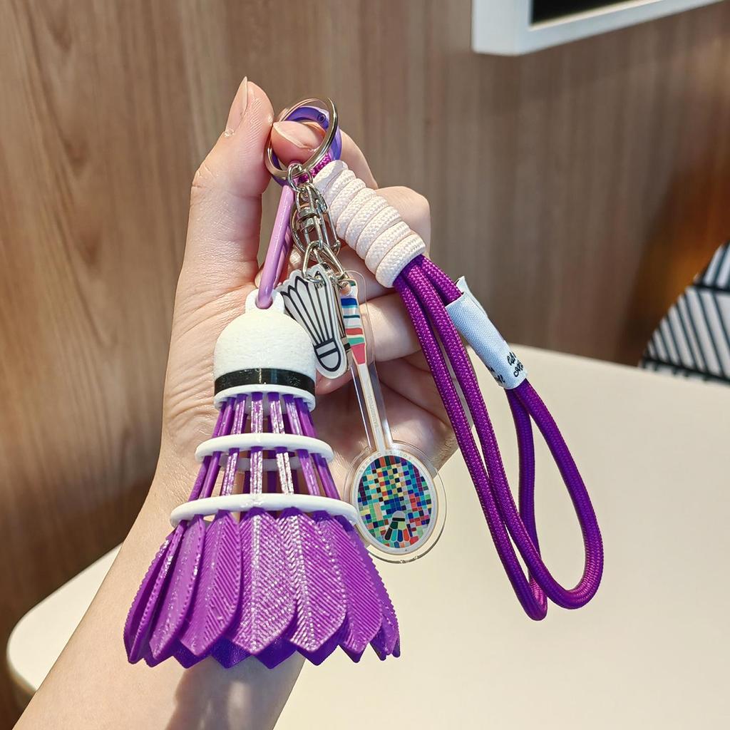 High-Value Rainbow Badminton Pendant Keychain: Creative Sports Backpack Decoration & Gift