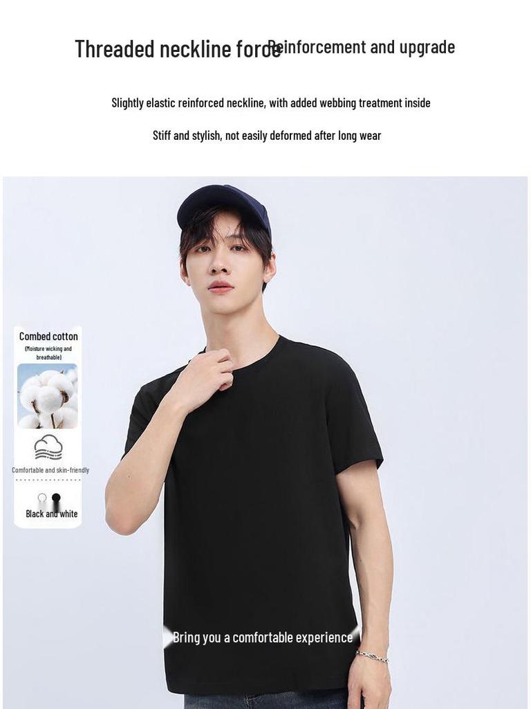 Unisex Trendy Cotton Short Sleeve T-Shirt - Simple Print, Five-Point Sleeve, Summer Style