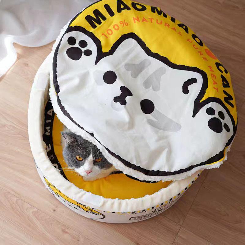Cat Bed Noodle Box Shaped Cat House Fully Enclosed Large Kitten Sofa Sleeping Winter Warm Removable and Washable  Pet Supplies