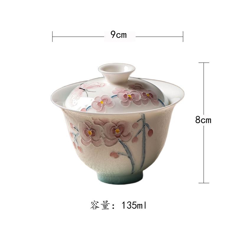 

135ml Hand-painted Butterfly Orchid Gaiwan Elegant Tea Tureen Tea Bowl With Lid Kit Tea Maker Cover Bowl For Tea Supplies Gift