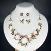 1 Set Multicolor Flowers Crystal Jewelry Set Enamel Pearl Necklace Earrings Set Exquisite Luxury Bridal Jewelry Set Banquet