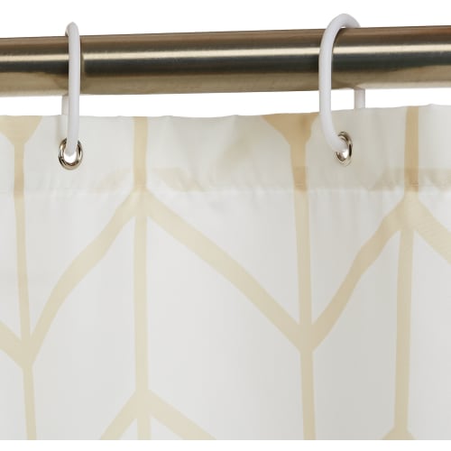 Basic Shower Curtain, Mildew Resistant, with Hooks, 183x183cm, Natural Herringbone