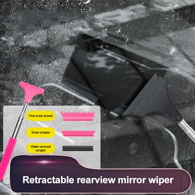 Car Rearview Mirror Wiper Stainless Steel Telescopic Retractable Layered Brush Head Window Wash Cleaning Brush Handheld Wiper