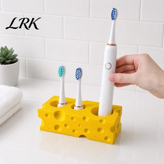 Three-hole Toothbrush Holder Holder, 3-Hole Partitioned Storage, Creative Cheese Shape Organizer, Drip Dry with Hollow Drainage Structure Stand