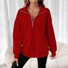 Women S Casual Solid Color Zip Collar Long Sleeve Pullover Sweatshirt