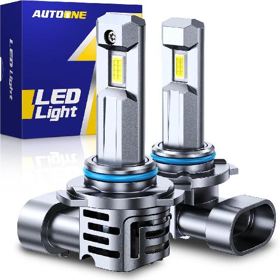 AUTOONE Upgraded 9006 LED Light Bulb, 700% Brighter HB4 Light Lamps With Turbofan, 6500K Cool White, 1:1 Mini Size Halogen Bulbs, Pack Of 2
