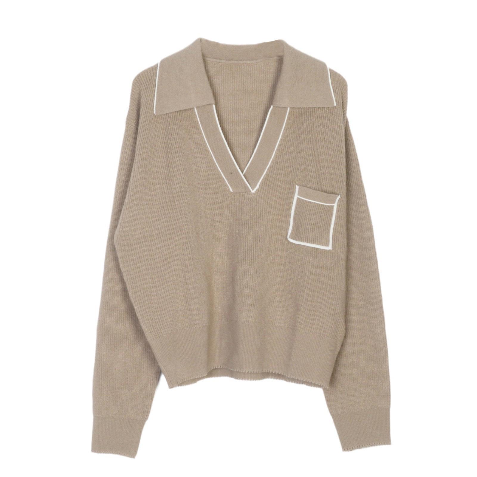 

2024 Autumn/Winter Niche French V-Neck White Trim Lapel Loose Knit Women s Shirt S