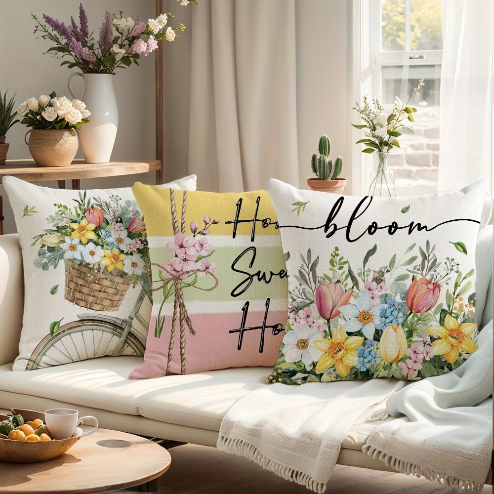 1/4pcs Floral-Printed Throw Pillows with Inspiring Words Sofa cushion cover home bedroom room decoration