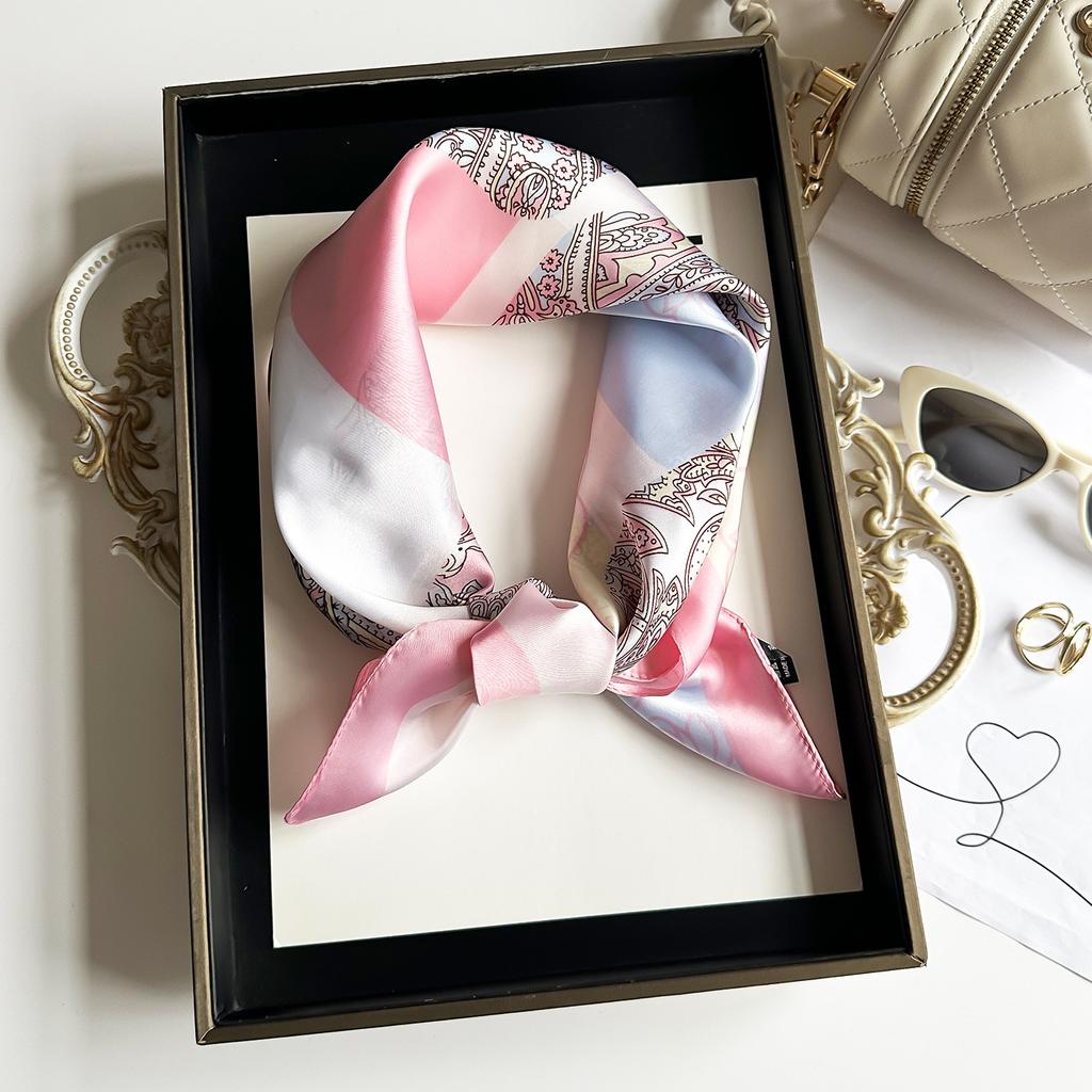 70 Simulation Silk Navy Blue Cashew Silk Scarf, Simple And High-End Sense Matching Square Scarf, Women'S Decorative Thin Scarf, Workplace Scarf.