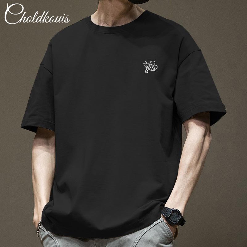 Minimalist Printed Short Sleeved T-shirt for Men Cotton Summer Tops